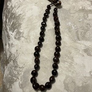 Brown necklace, ribbon tie closure